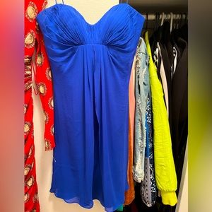 Luscious royal blue crepe chiffon baby doll. Split front with satin underneath.